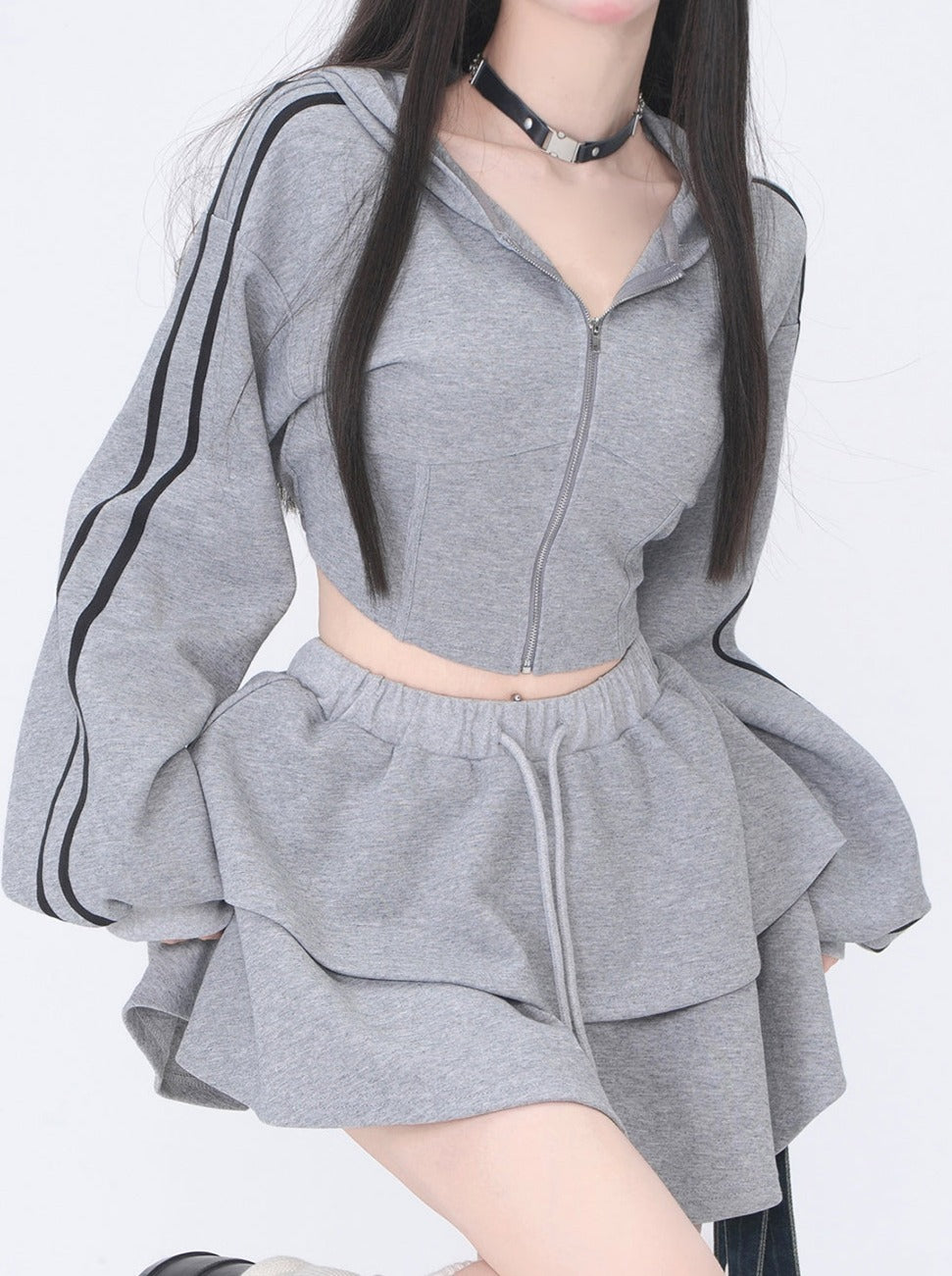 Casual Sporty Hooded Parka + Flared Skirt