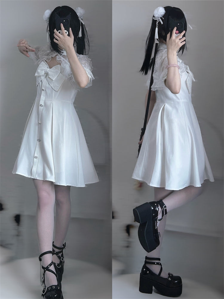 Lace Vestment Cardigan Suspender Dress