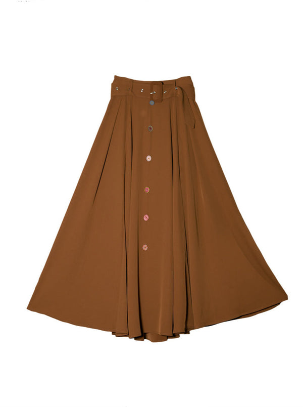 French classical belt flared skirt 