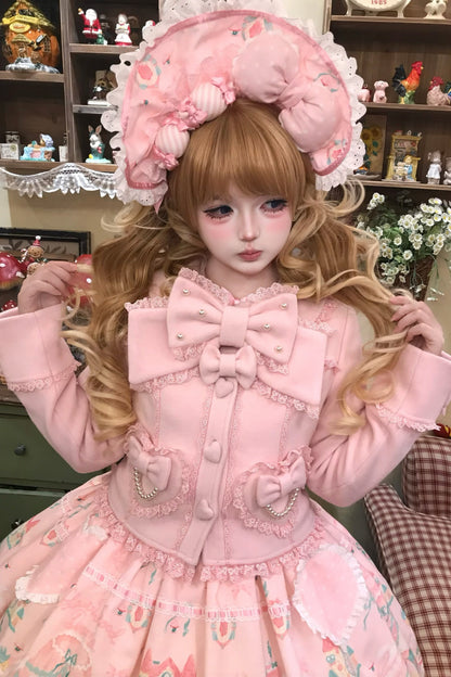 【10月17日予約締切】Pink Sweet Lolita Pearl Bow Lace Short Coat