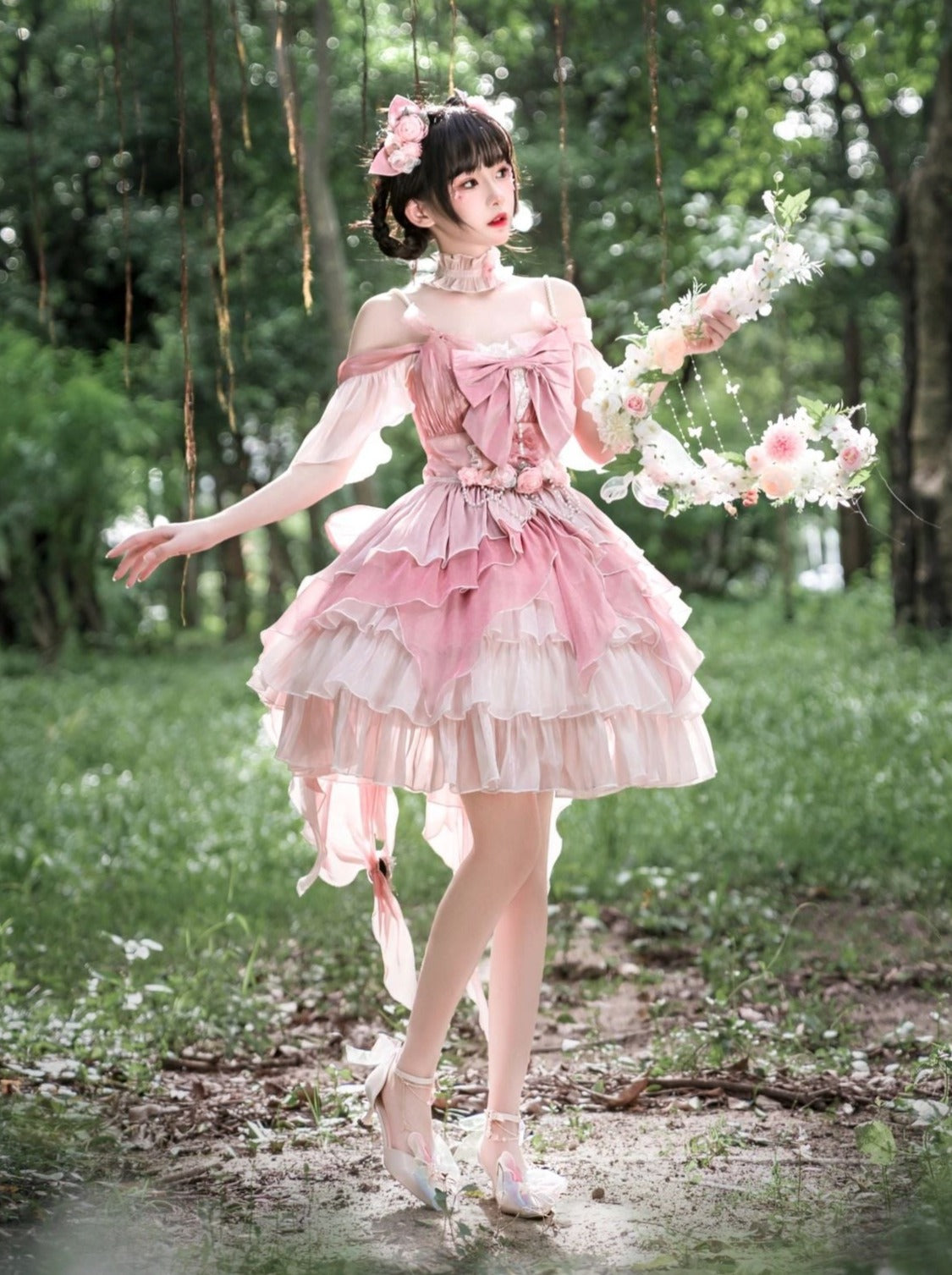 Robe de lolita de mariage à fleurs roses Robe de lolita JSK Robe de lolita Robe de tempérament magnifique Robe de princesse fugitive