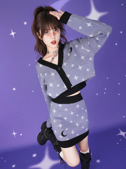 Star Moon Cardigan + Star Knit Skirt