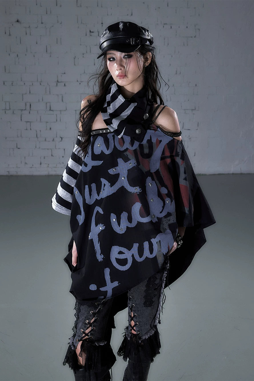 Asymmetrisches Cape-Oberteil mit Patchwork