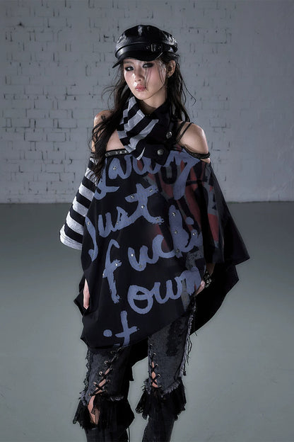 Asymmetrisches Cape-Oberteil mit Patchwork