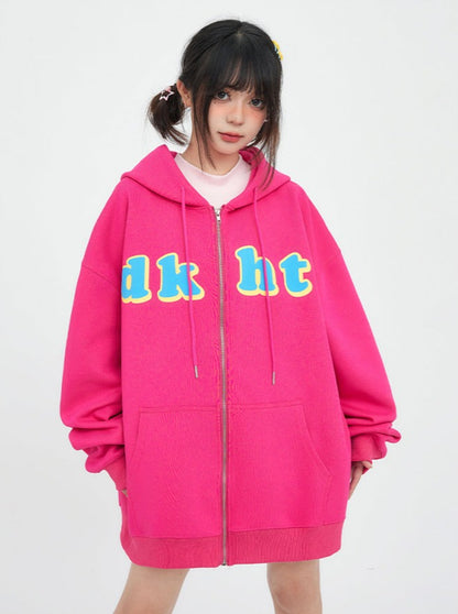 Logo colorful zip-up hoodie