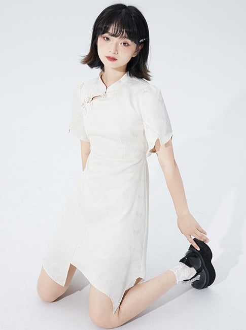 Asymmetric China Summer White Dress