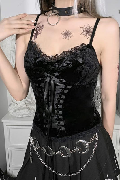 レースコルセットキャミトップス