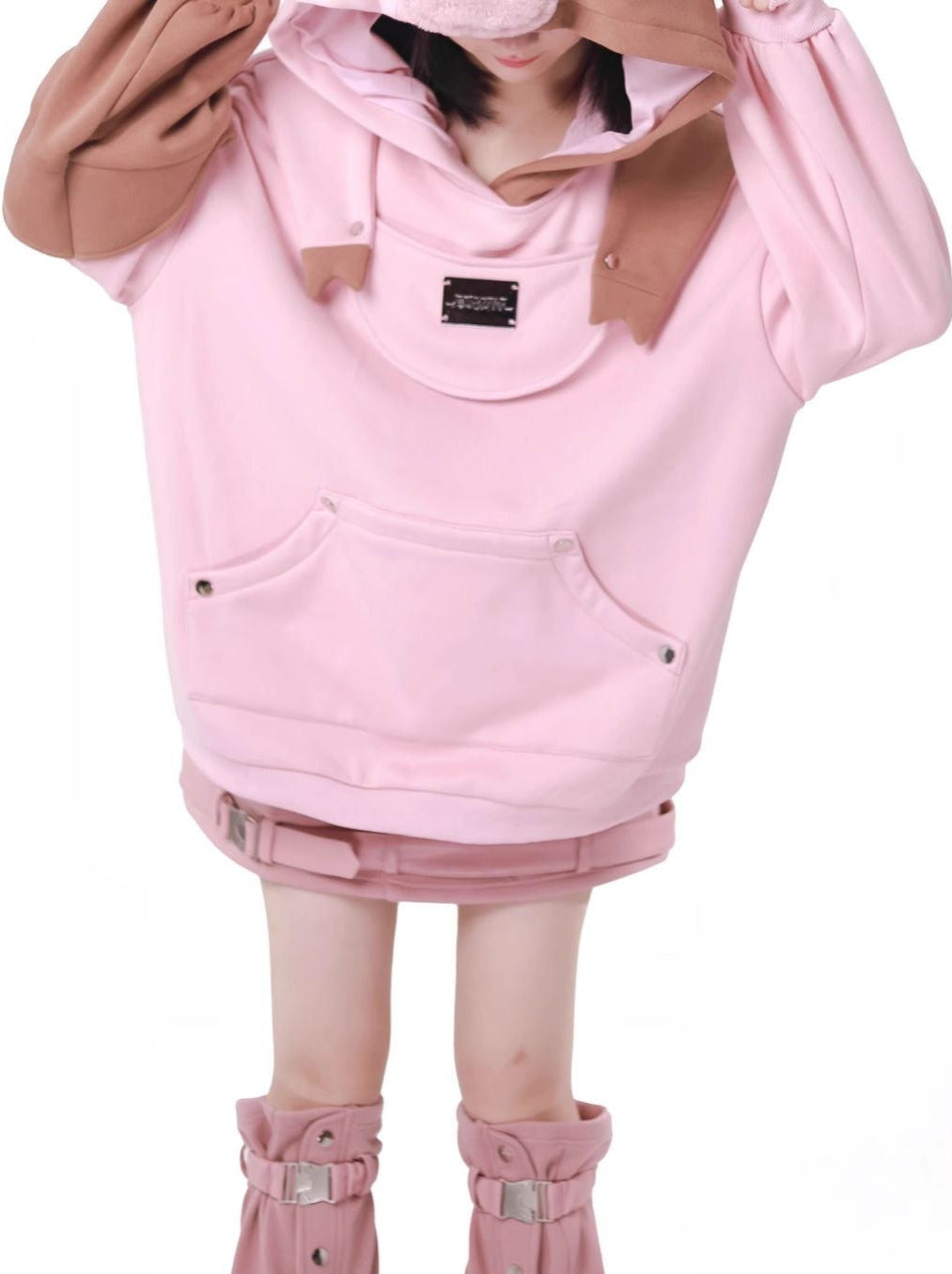 Forest Party Little Pig and Big Wolf Velvet Pink Gray Hooded Design Set