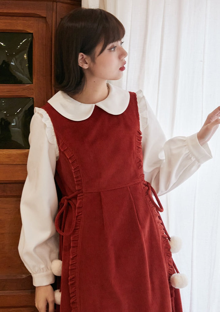 Red Corduroy Sleeveless Dress