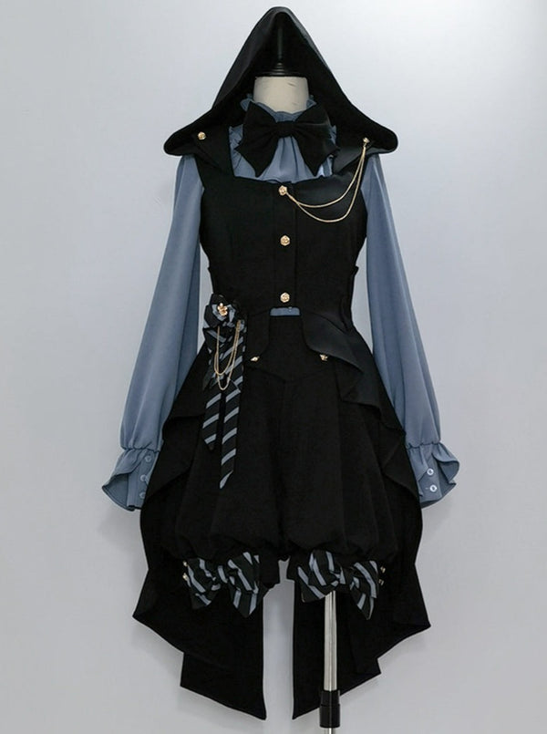 Line Prince Lolita Hooded Long Vest + Dark Blue Shirt + Balloon Ribbon Pants [Reserved Item