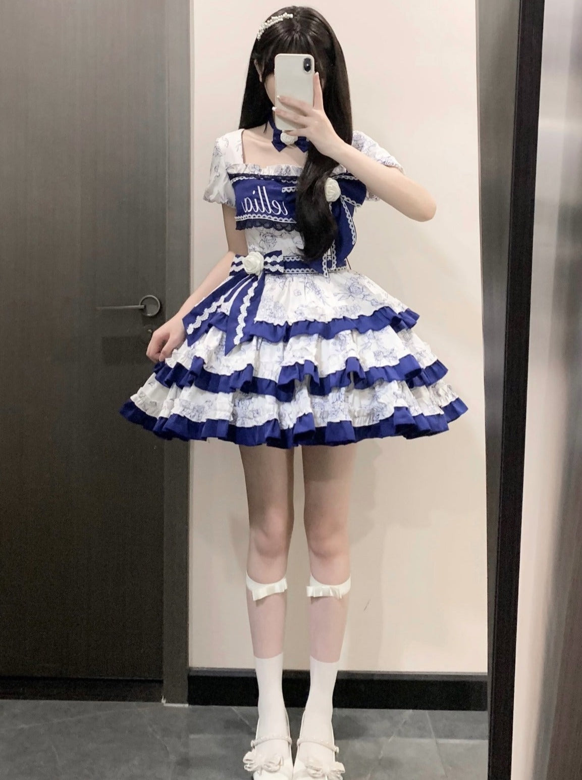 [Reservation Product] Blue-White Retro Girly Lolita Dress