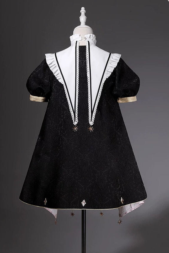 【10月13日予約締切】Magic Academy Starry Diamond Pendant Bow Lolita Dress + Black Lace Trim Bow Puff Sleeve Jacket + Detachable Star Embroidery Ribbon Frill Collar + Full Set