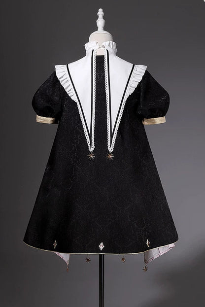 【10月13日予約締切】Magic Academy Starry Diamond Pendant Bow Lolita Dress + Black Lace Trim Bow Puff Sleeve Jacket + Detachable Star Embroidery Ribbon Frill Collar + Full Set