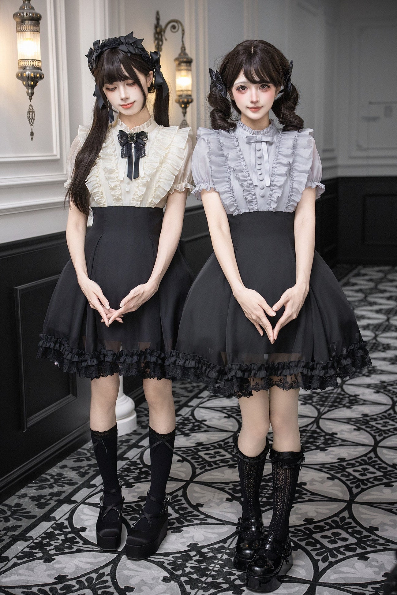 클래식 영애 롱 드레스 + 라인스톤 리본 액세서리
