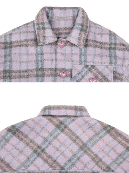 Purple Check Shirt Style Loose Coat