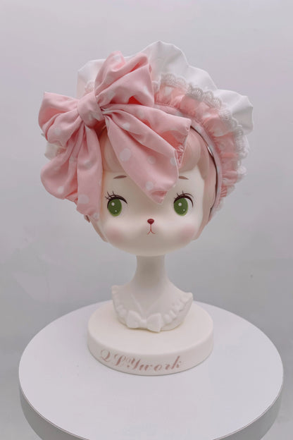 Retro-Lolita-Punkte-Haube + Band + Haarreif
