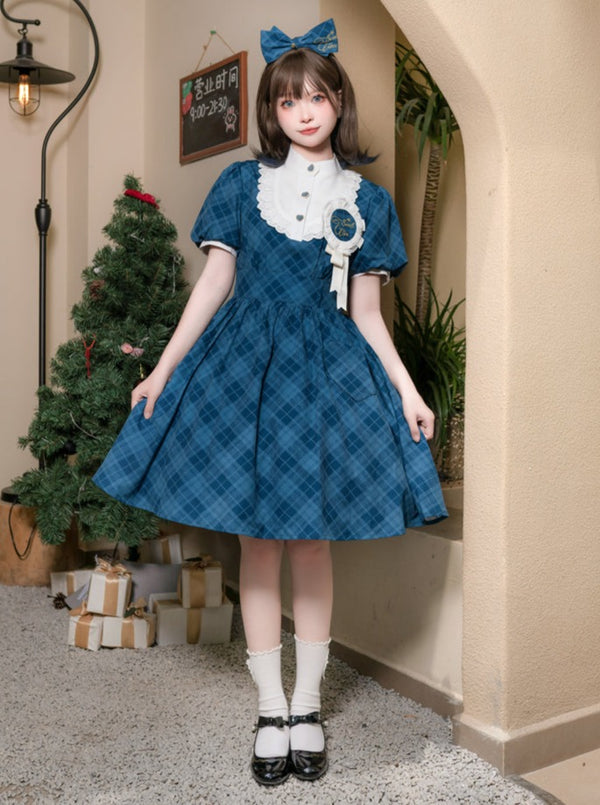 ポックガールレトロガールチェックロリータワンピース