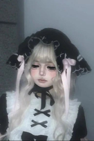 【10月4日予約締切】Four-color Gothic-style Sweet Lolita Cross Embroidery Ribbon Bonnet + Ruffle Scarf Headband