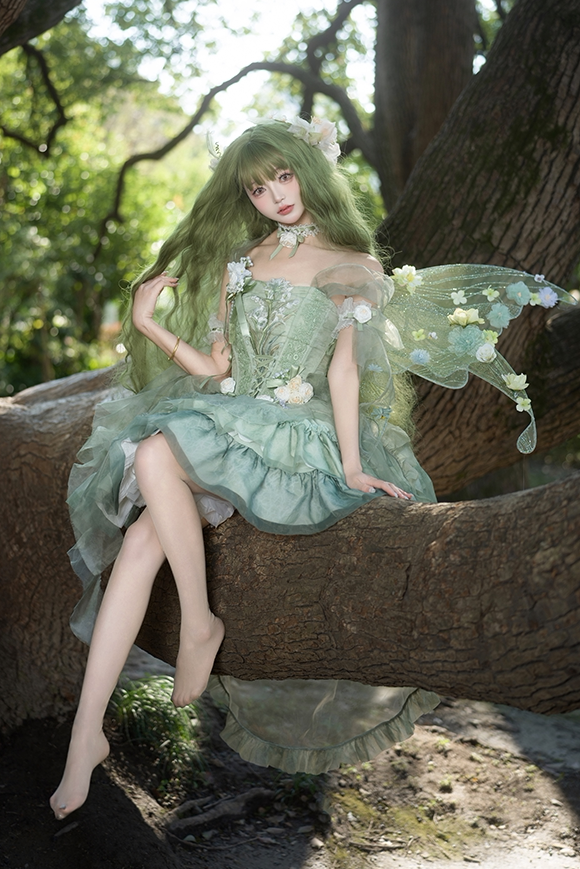 [Order Deadline: April 5] Green Fairy Wizard Floral Lolita Dress + Full Set + Accessories