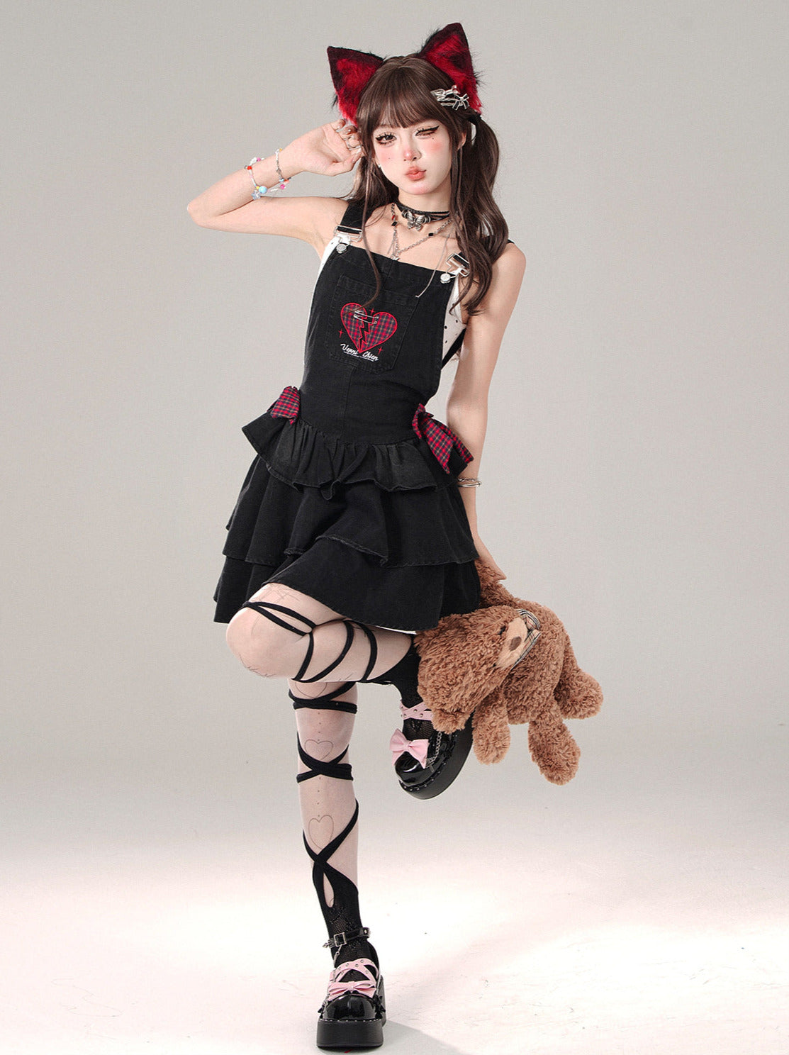 Idol Return Black Denim Suspender Dress