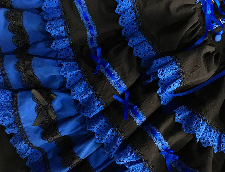 [Vorbestellfrist: 13. Juli] Kleinblaue Gothic-Lolita-Rüschen-Stufenkleid-Komplettset