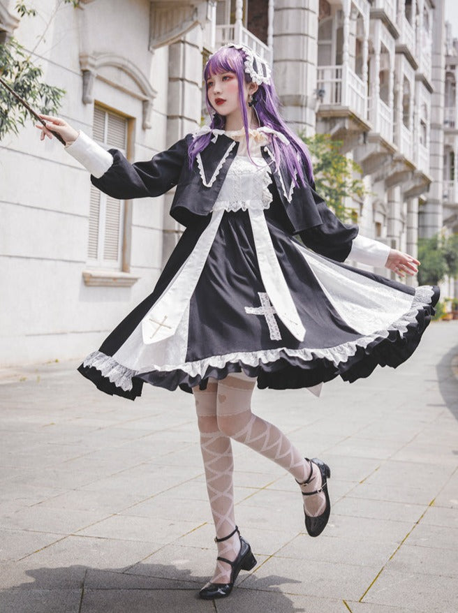 Cross Elegant Lolita Dress + Short Jacket + Hairband + Veil + Collar