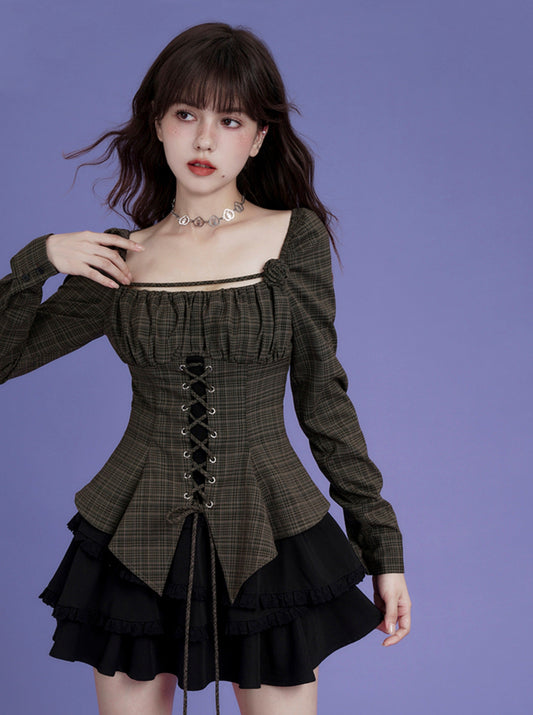 Lace-up Waist Check Top