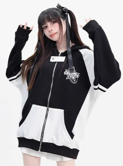 Coole Handsome Star Kontrast Farbe Lose Hoodie Jacke