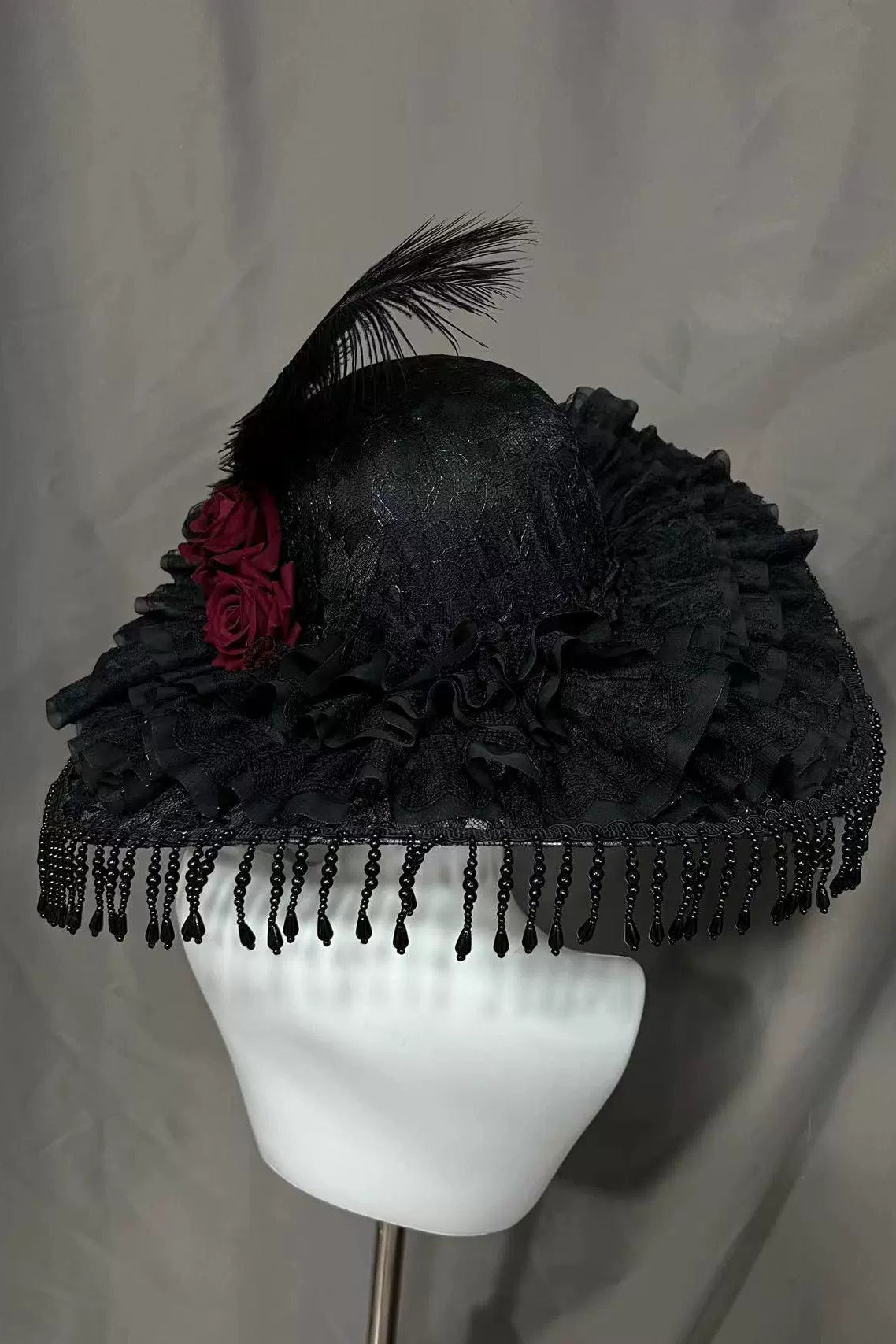 Spot Black Widow Hat Manor Mistress Gothic Hand Made Lolita Cap Lolita Cap Widow Cap Large Brim