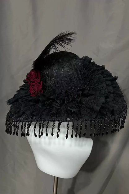 Spot Black Widow Hat Manor Mistress Gothic Hand Made Lolita Cap Lolita Cap Widow Cap Large Brim