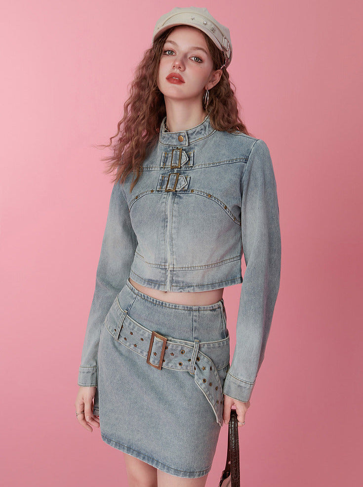 Retro denim jacket + skirt