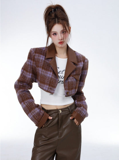 Retro 2wey high end coat wool check coat jacket