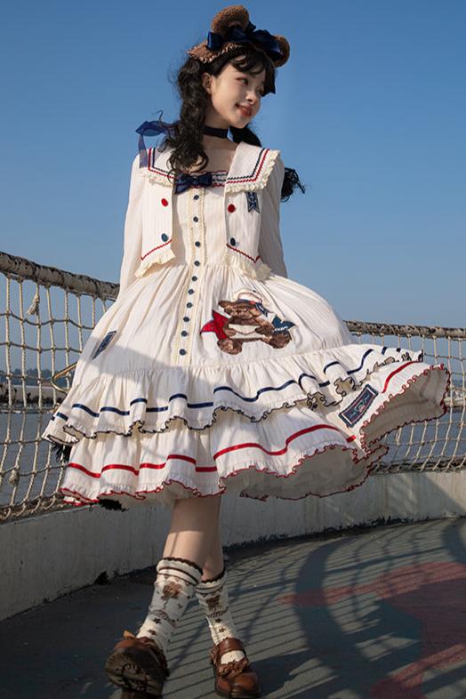 [Reservation deadline on October 8] Navy Bear Original Lolita Fake Two Piece Dress + One Piece + Tops + Suspender Dress