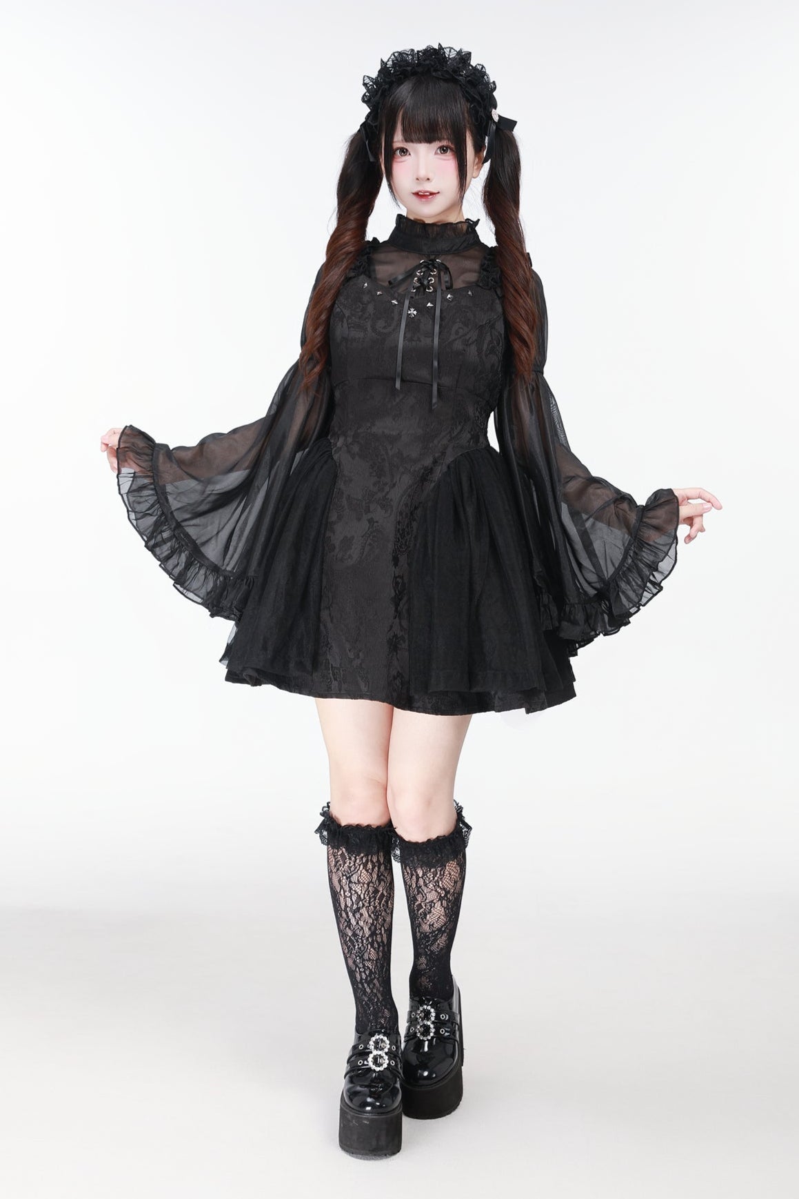 地雷バードサスペンダードレス＋シアースリーブトップス