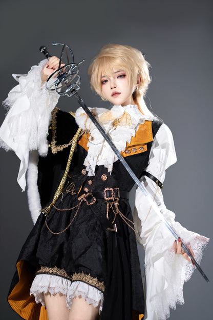 [Pre-order Deadline: December 2] Royal Gothic Military Prince Costume Complete Set (Shirt + Shorts + Long Vest with Train + One-Shoulder Fur Cape + Accessories)