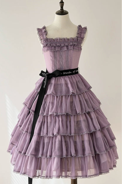 [Pre-order Deadline: July 31] Romantic Sweet Lolita Square-Neck Tiered JKS Ribbon Dress