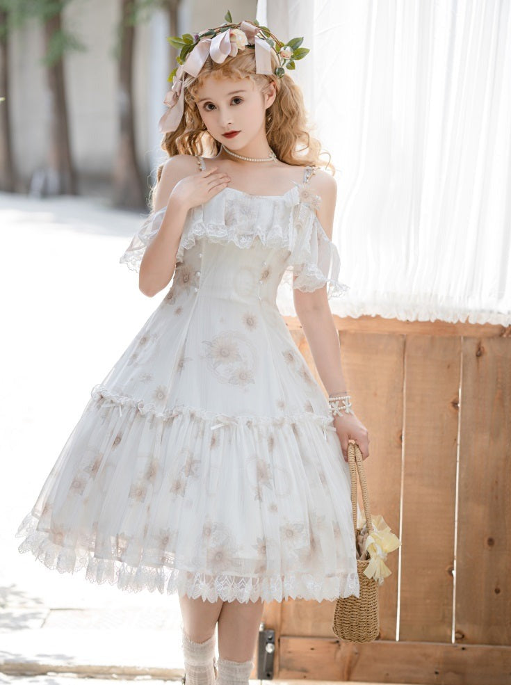 Pure White Flower Chiffon Lolita Summer Dress