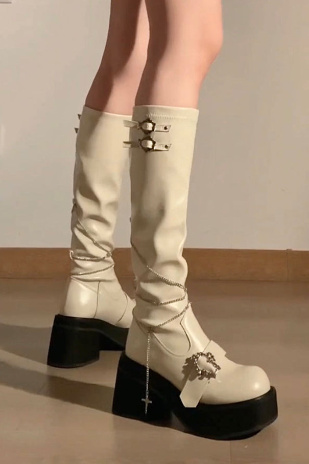 ナイトローズY2Kサブカルクロスブーツ