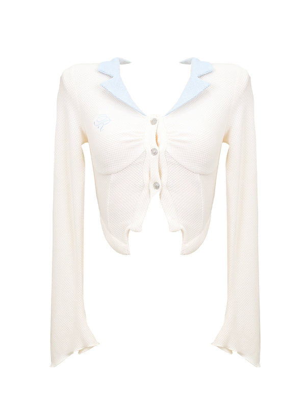 Ice Milky Bow Design Short Top + Slit Skirt