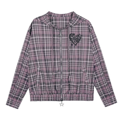 Rosa karierte Kapuzenjacke