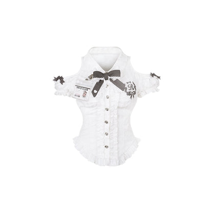 Bubble Sleeve Shirt + High Waist Strap Skirt