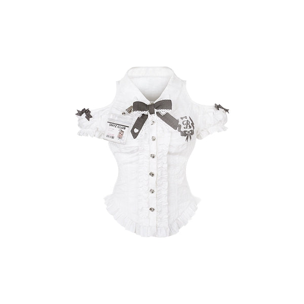 Bubble Sleeve Shirt + High Waist Strap Skirt