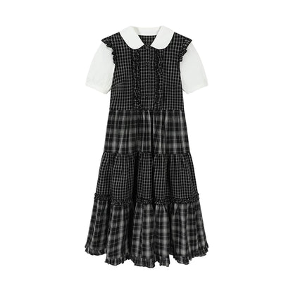 Black Plaid Patchwork Loose Shirt Dress