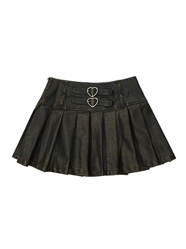 Sweet Spicy Leather Pleated Short Skirt