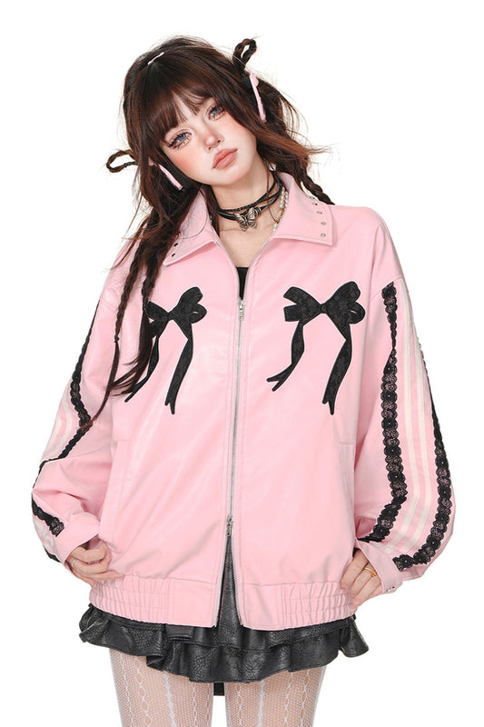 クールブラックレザーレースジャケット