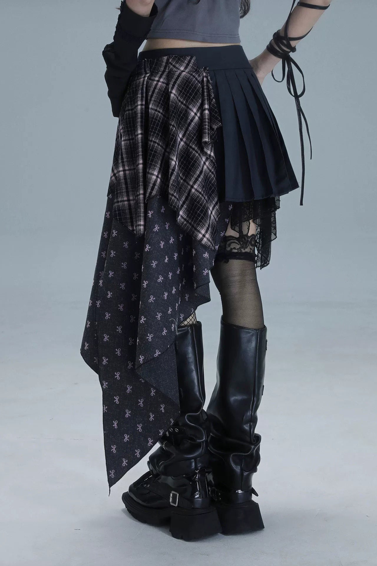 チェックパッチワークアシメスカート