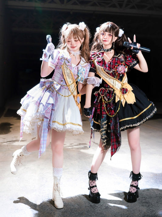 [Spot]Playing singing costumes Plaid belongs to your stage lolita little idol two-piece set of girl group style skirts