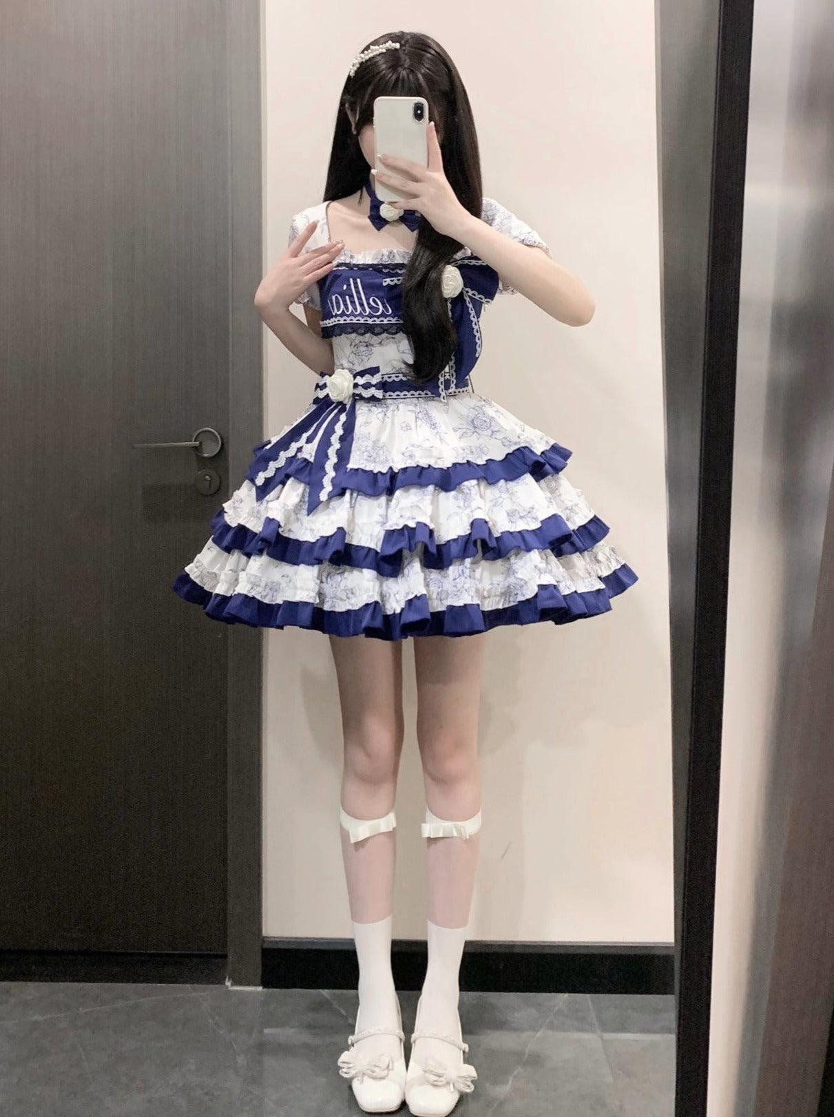 [Reservation Product] Blue-White Retro Girly Lolita Dress