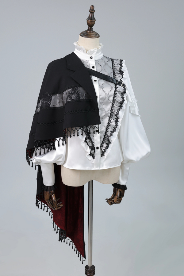 【10月2日予約締切】Gothic Beaded Lace Trim Knight One-Shoulder Cape (With Red Lining) + Jewel Chain Brooch