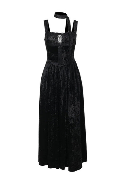 Velvet Lace Cross Long Dress + Shawl